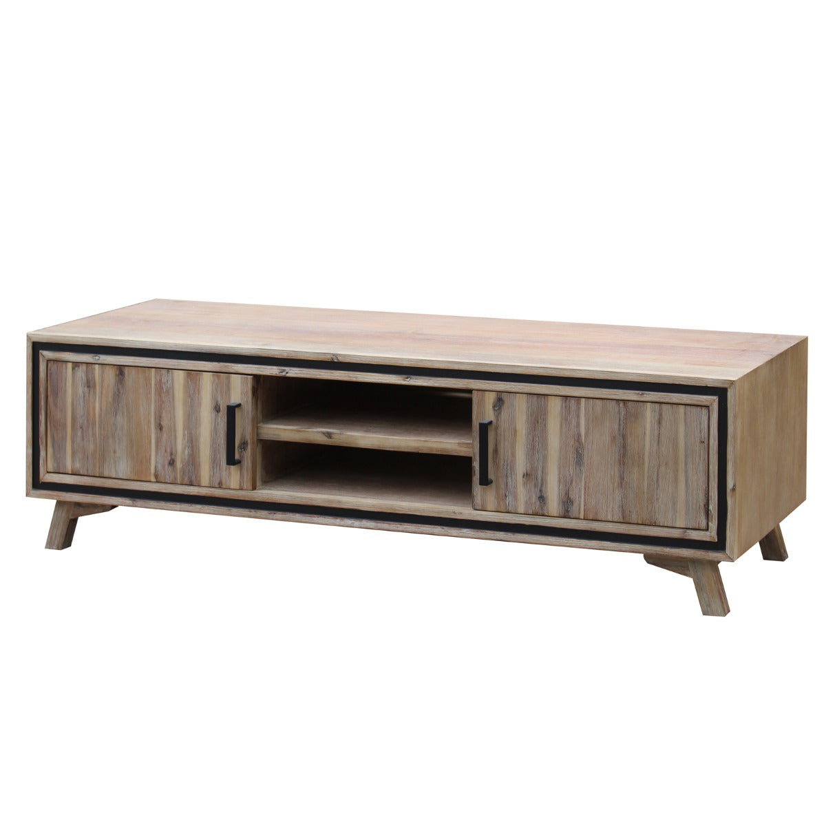 TV Cabinet with 2 Storage Drawers Cabinet Solid Acacia Wooden Entertainment Unit in Sliver Bruch Colour - Cosy Abode