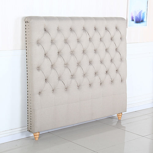 Bed Head King Size French Provincial Headboard Upholsterd Fabric Beige - Cosy Abode