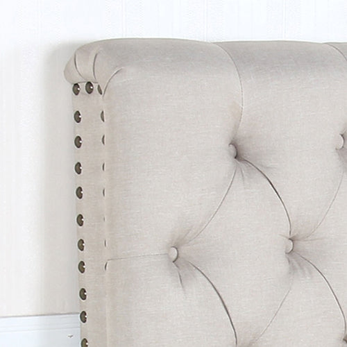 Bed Head King Size French Provincial Headboard Upholsterd Fabric Beige - Cosy Abode