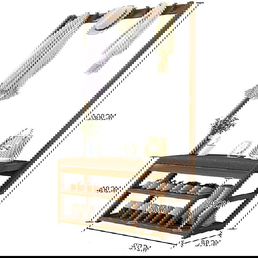 100cm Hallway Bench Coat Rack Stand Multifunctional Hall Shelf Entryway - Cosy Abode