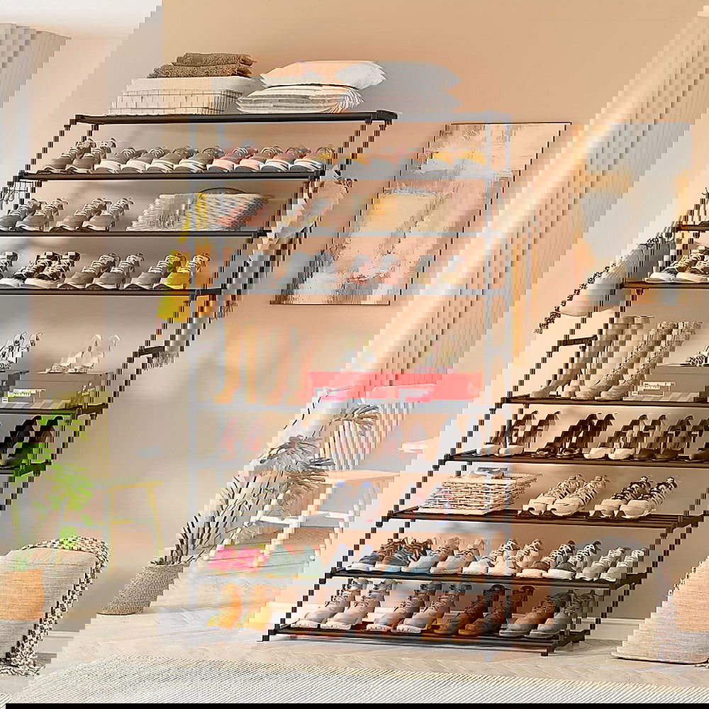 10 Tier Black Shoe Rack Metal Shoe Storage Organizer Rack 50-Pair Large Capacity - Cosy Abode
