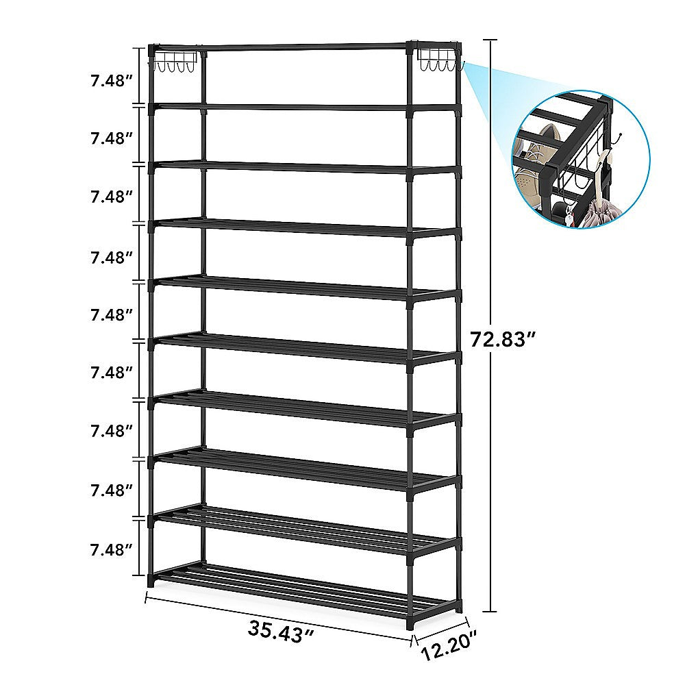 10 Tier Black Shoe Rack Metal Shoe Storage Organizer Rack 50-Pair Large Capacity - Cosy Abode