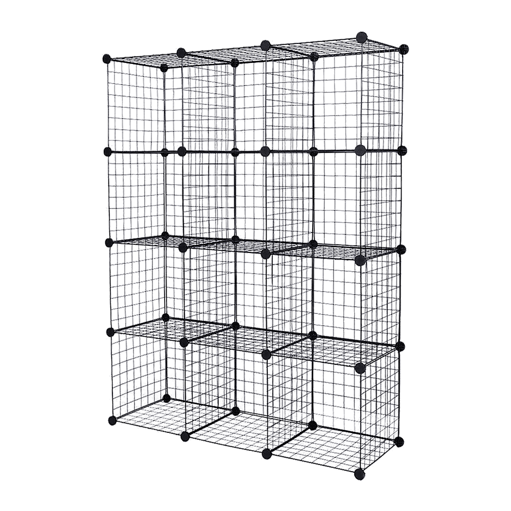 12 Cube Wire Grid Organiser Bookcase Storage Cabinet Wardrobe Closet Black - Cosy Abode