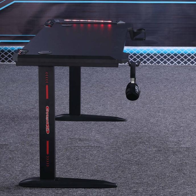 140cm RGB Gaming Desk Home Office Carbon Fiber Led Lights Game Racer Computer PC Table L-Shaped Black - Cosy Abode