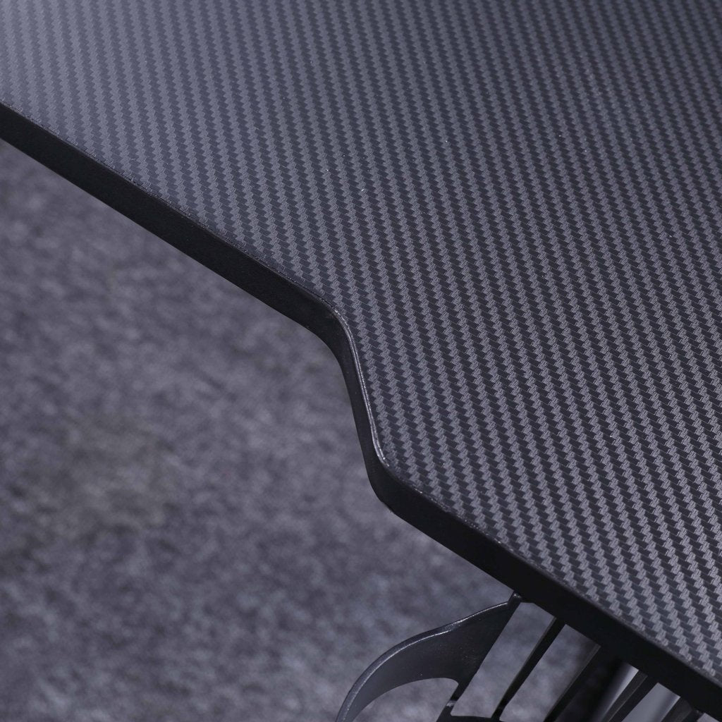 140cm RGB Gaming Desk Home Office Carbon Fiber Led Lights Game Racer Computer PC Table L-Shaped Black - Cosy Abode
