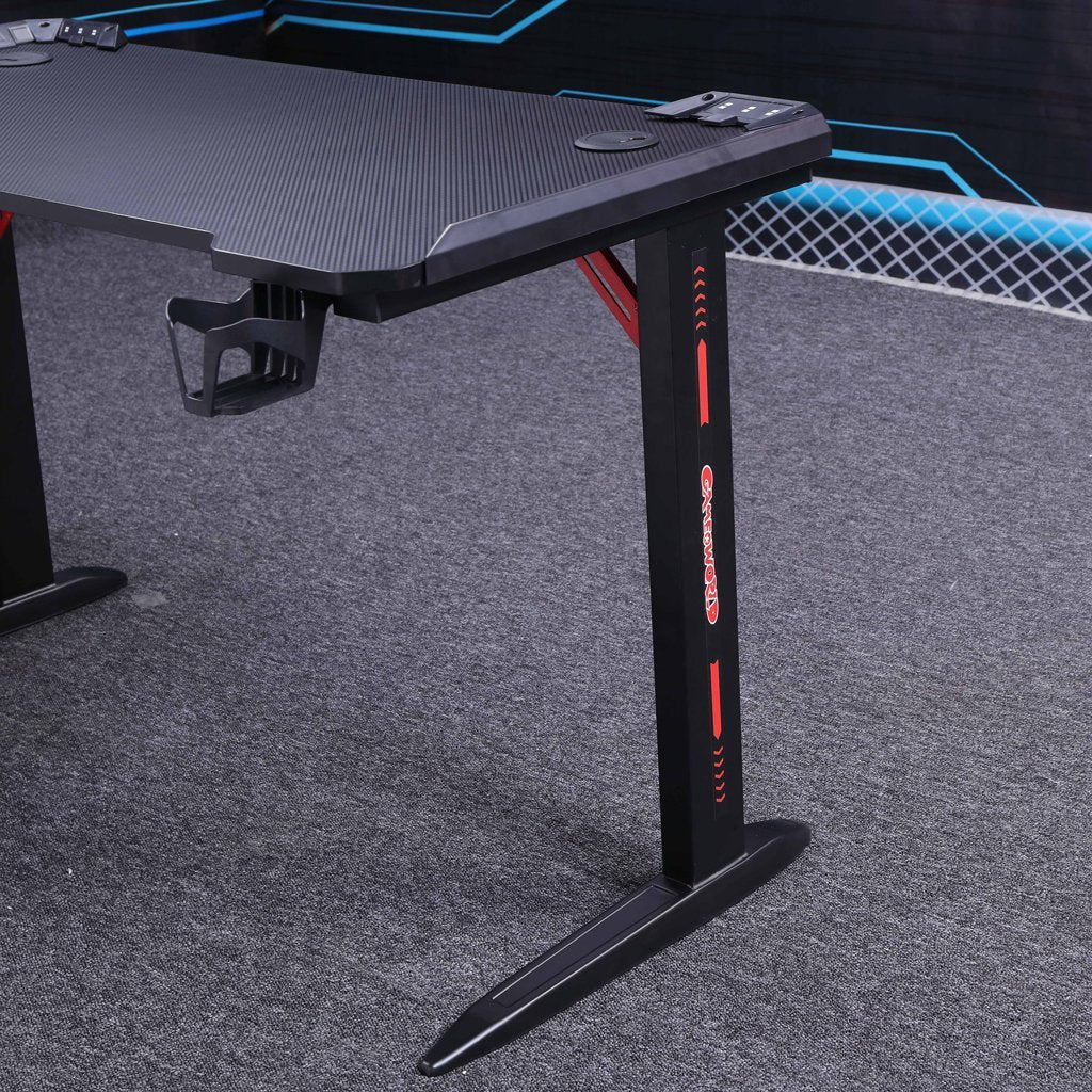 140cm RGB Gaming Desk Home Office Carbon Fiber Led Lights Game Racer Computer PC Table L-Shaped Black - Cosy Abode