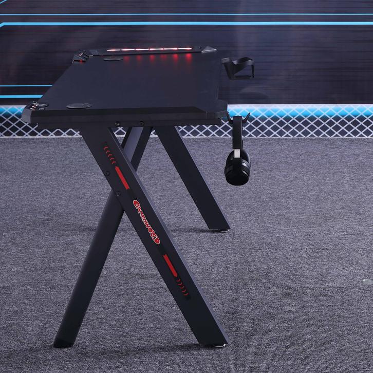140cm RGB Gaming Desk Home Office Carbon Fiber Led Lights Game Racer Computer PC Table Y-Shaped Black - Cosy Abode