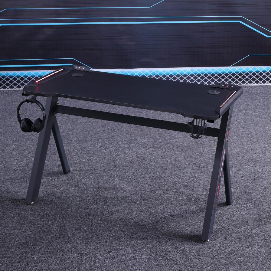140cm RGB Gaming Desk Home Office Carbon Fiber Led Lights Game Racer Computer PC Table Y-Shaped Black - Cosy Abode