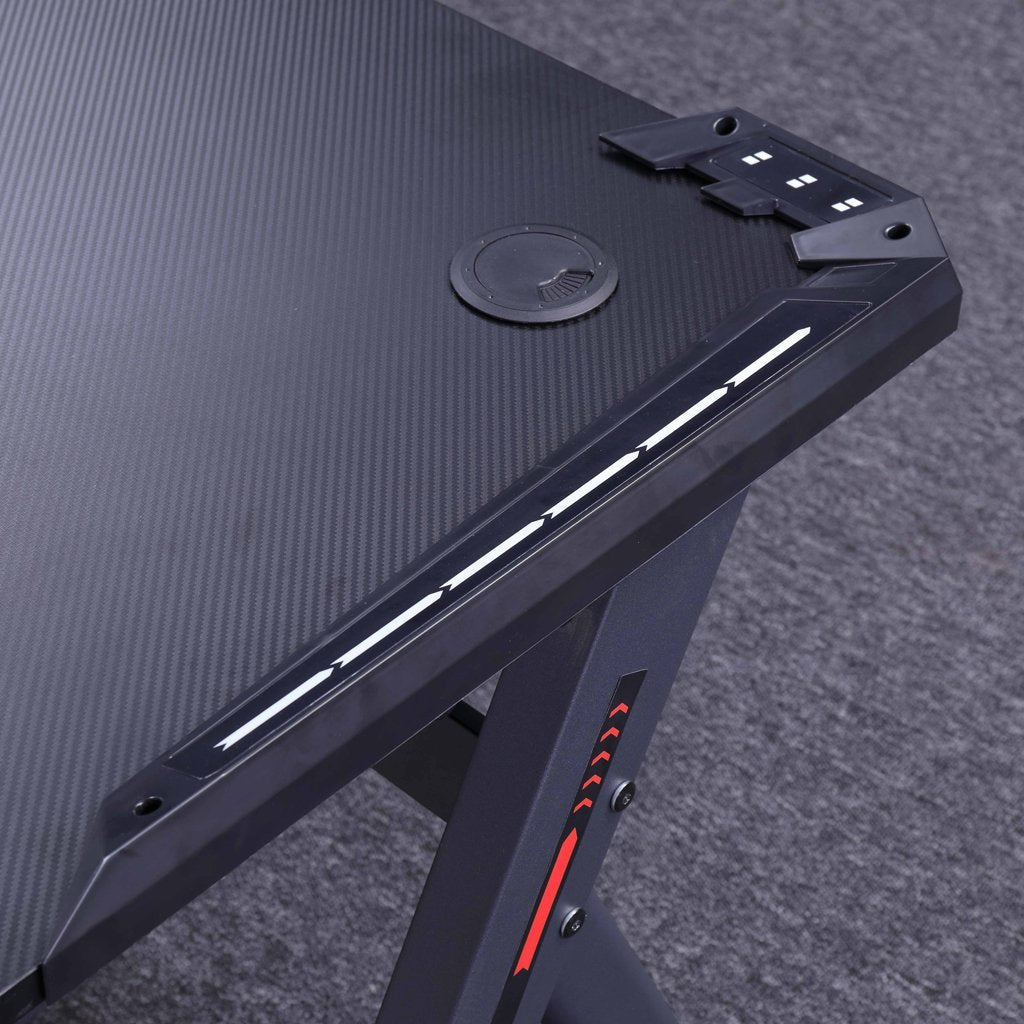 140cm RGB Gaming Desk Home Office Carbon Fiber Led Lights Game Racer Computer PC Table Y-Shaped Black - Cosy Abode