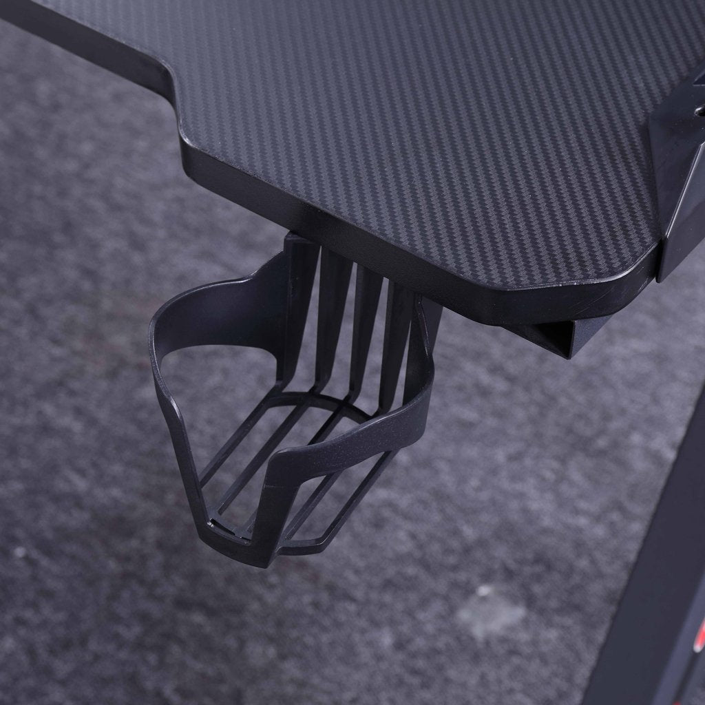 140cm RGB Gaming Desk Home Office Carbon Fiber Led Lights Game Racer Computer PC Table Y-Shaped Black - Cosy Abode