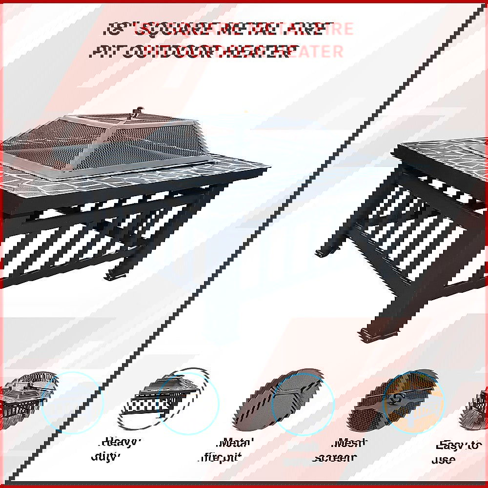 18" Square Metal Fire Pit Outdoor Heater - Cosy Abode