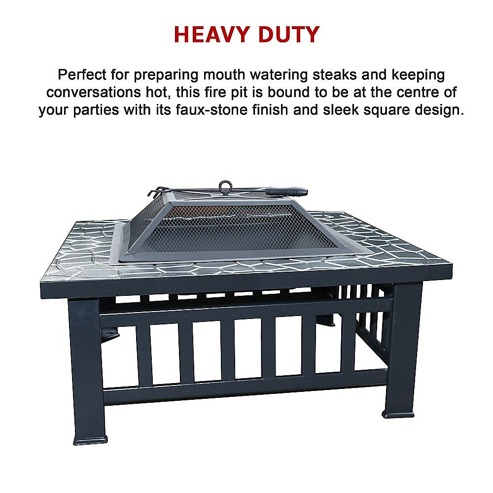 18" Square Metal Fire Pit Outdoor Heater - Cosy Abode