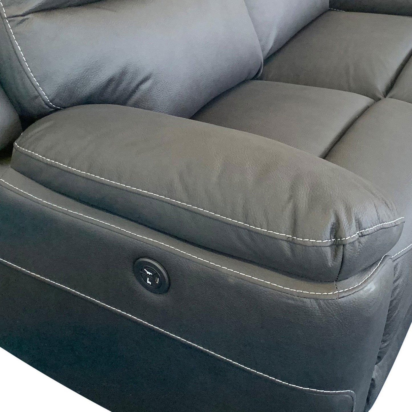 1R Finest Fabric Electric Recliner Feature Multi Positions Ultra Cushioned USB Outlets in Charcoal Colour - Cosy Abode