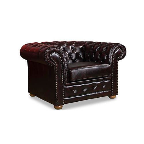 1 Seater Genuine Leather Studded Sofa - Brown - Cosy Abode