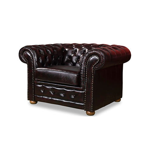 1 Seater Genuine Leather Studded Sofa - Brown - Cosy Abode