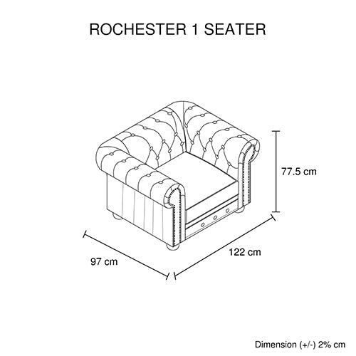 1 Seater Genuine Leather Studded Sofa - Brown - Cosy Abode