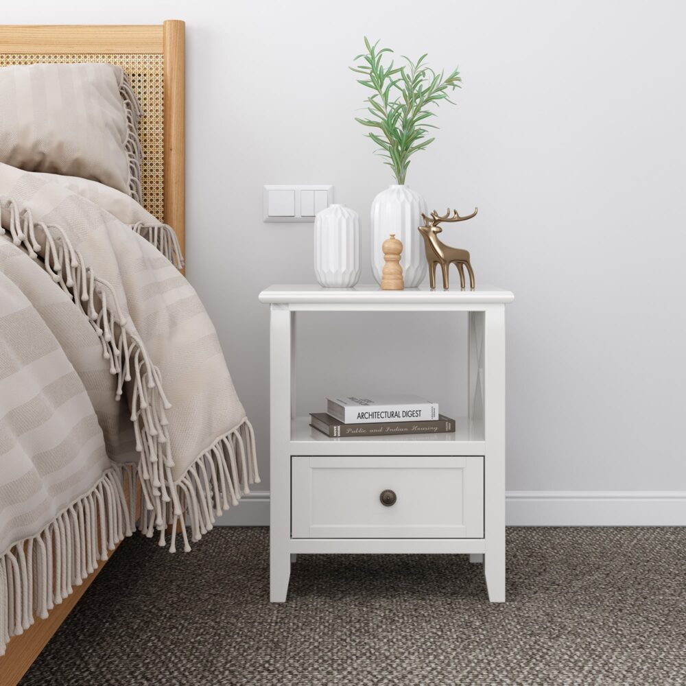 2-tier Bedside Table with Storage Drawer 2 PC Rustic White - Cosy Abode