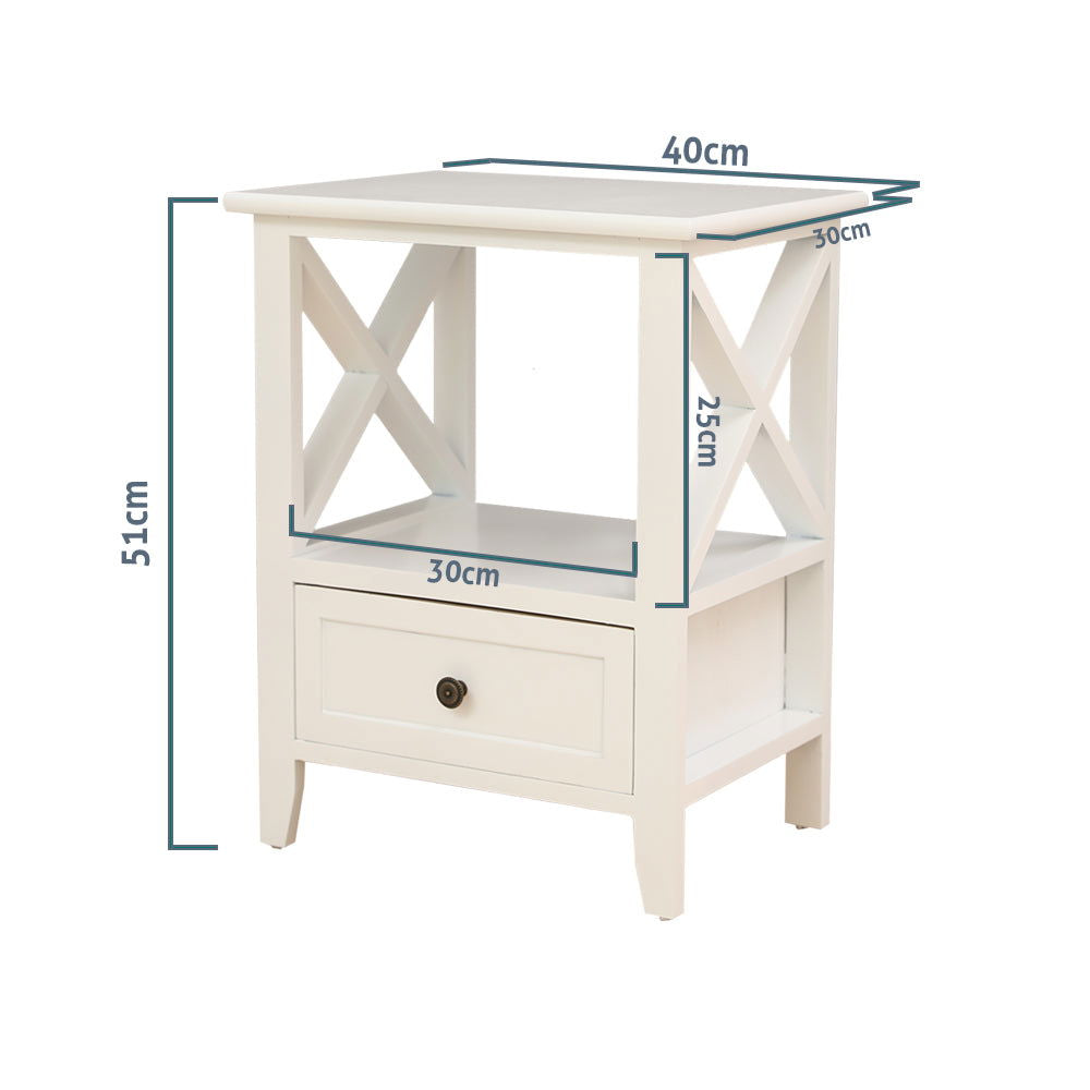 2-tier Bedside Table with Storage Drawer 2 PC Rustic White - Cosy Abode