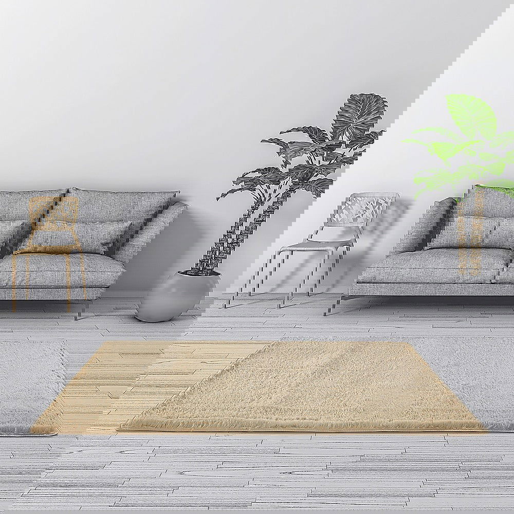 200x140cm Floor Rugs Large Shaggy Rug Area Carpet Bedroom Living Room Mat - Beige - Cosy Abode