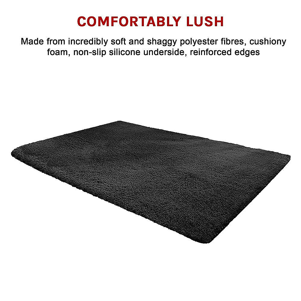 200x140cm Floor Rugs Large Shaggy Rug Area Carpet Bedroom Living Room Mat - Black - Cosy Abode