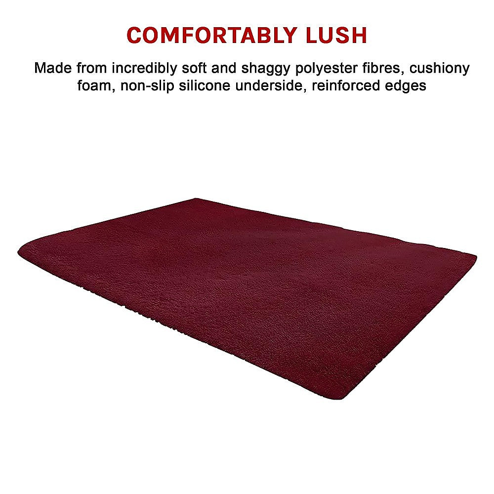 200x140cm Floor Rugs Large Shaggy Rug Area Carpet Bedroom Living Room Mat - Burgundy - Cosy Abode