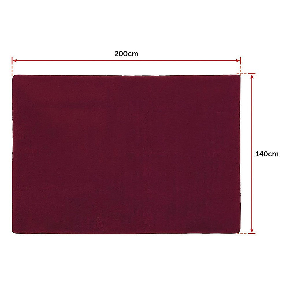 200x140cm Floor Rugs Large Shaggy Rug Area Carpet Bedroom Living Room Mat - Burgundy - Cosy Abode