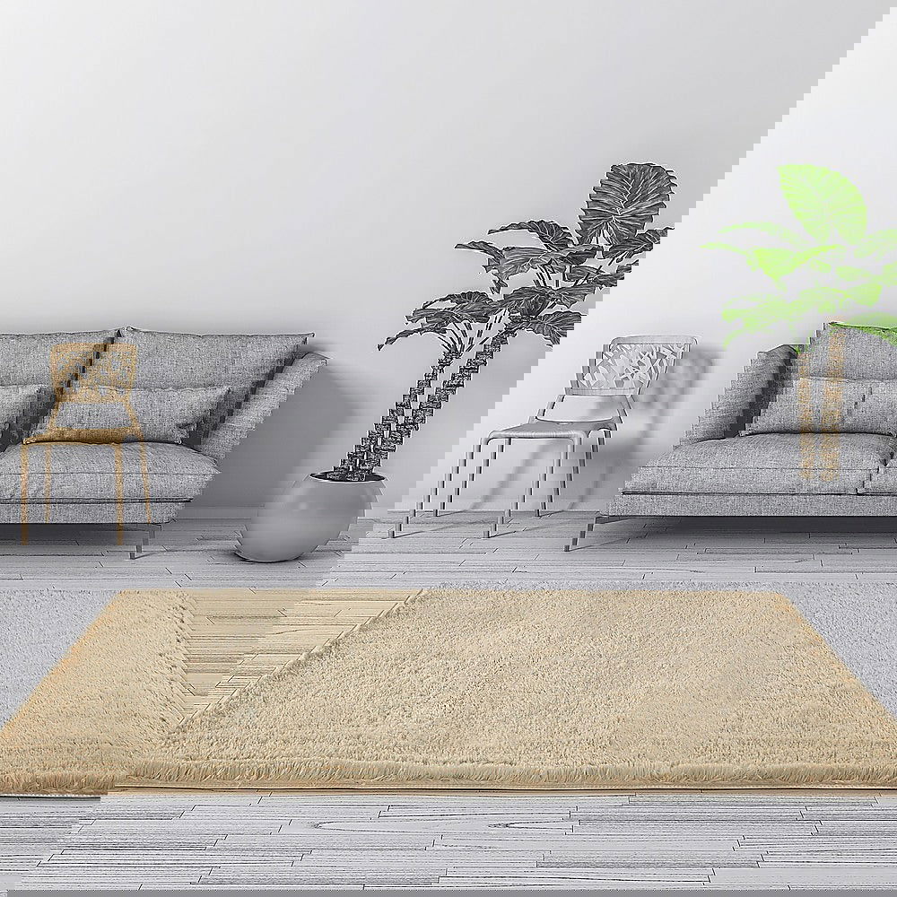 230x160cm Floor Rugs Large Shaggy Rug Area Carpet Bedroom Living Room Mat - Beige - Cosy Abode