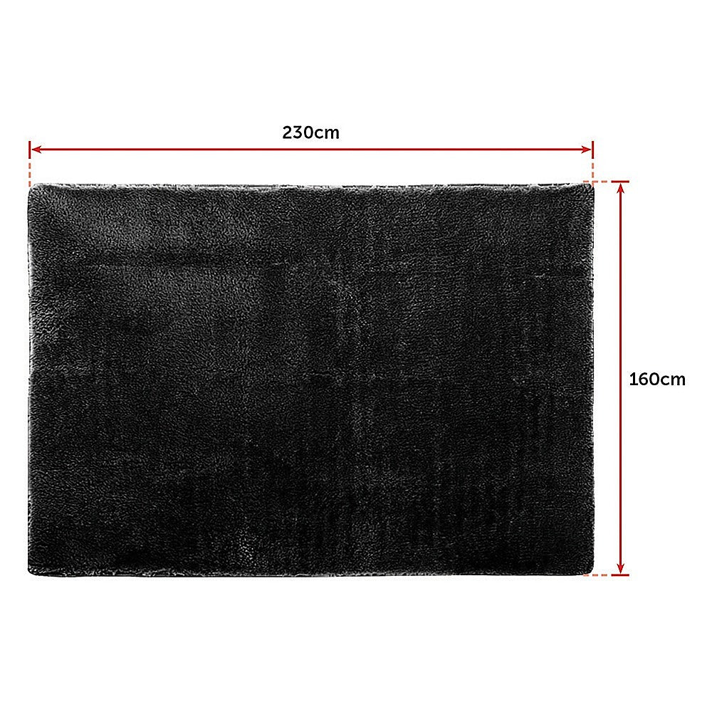 230x160cm Floor Rugs Large Shaggy Rug Area Carpet Bedroom Living Room Mat - Black - Cosy Abode
