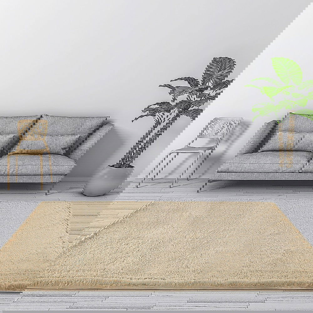 230x200cm Floor Rugs Large Shaggy Rug Area Carpet Bedroom Living Room Mat - Beige - Cosy Abode
