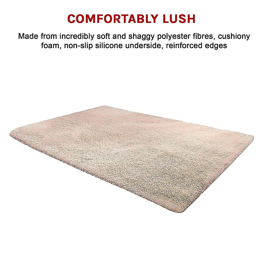 230x200cm Floor Rugs Large Shaggy Rug Area Carpet Bedroom Living Room Mat - Beige - Cosy Abode