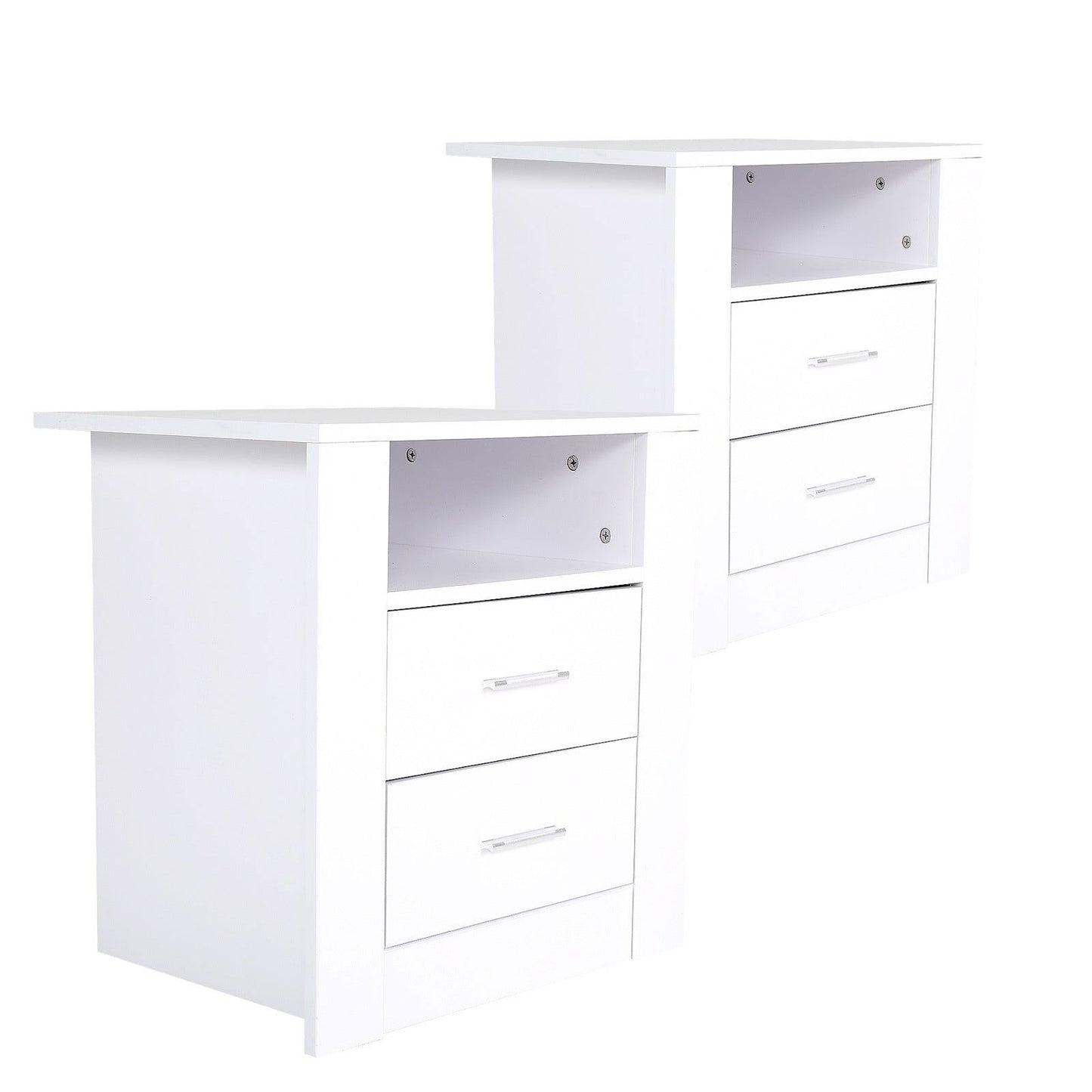 2X Bedside Table Side Storage Cabinet Nightstand Bedroom 2 Drawer 1 Shelf ZURI WHITE - Cosy Abode