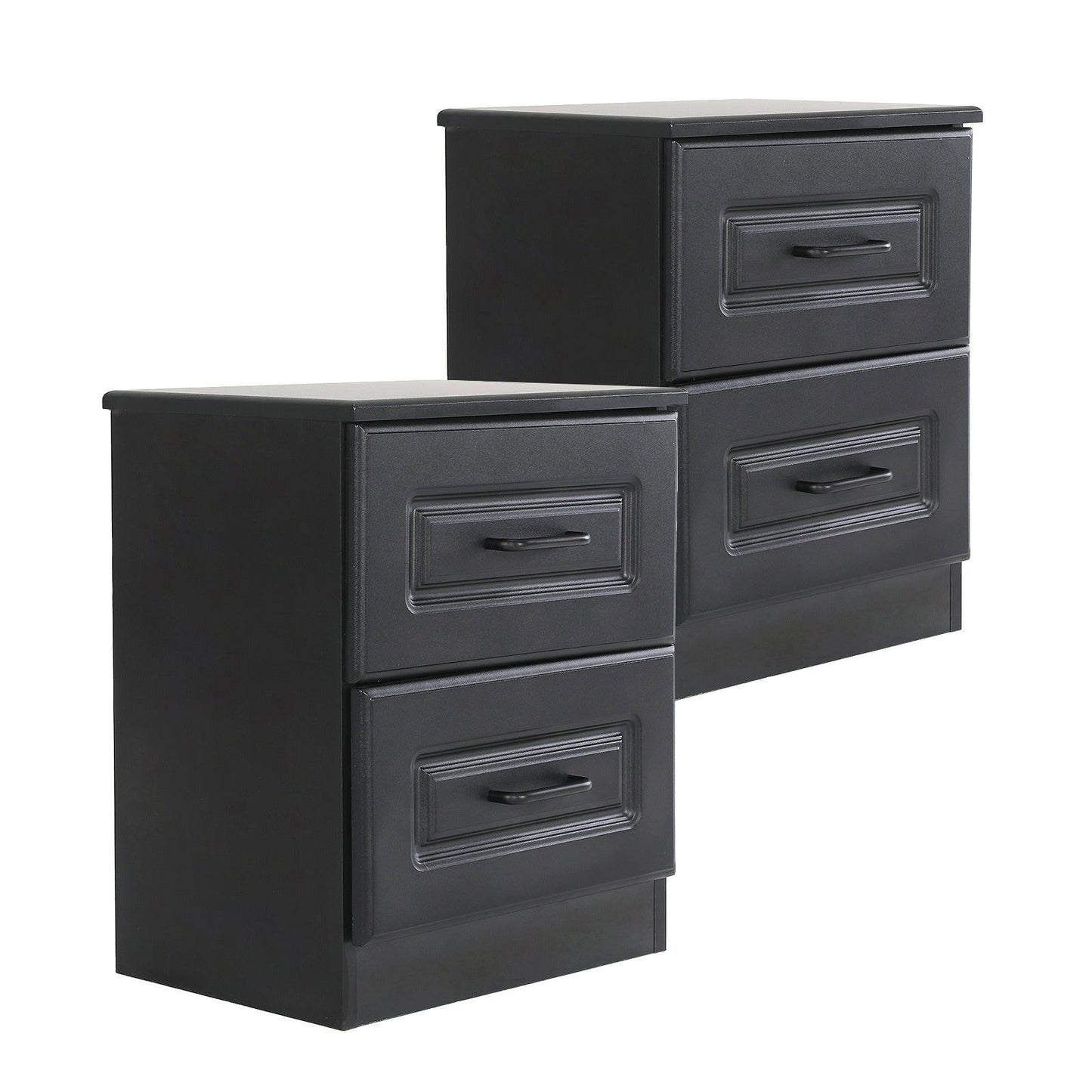 2X Bedside Table Side Storage Cabinet Nightstand Bedroom 2 Drawer KEVA BLACK - Cosy Abode