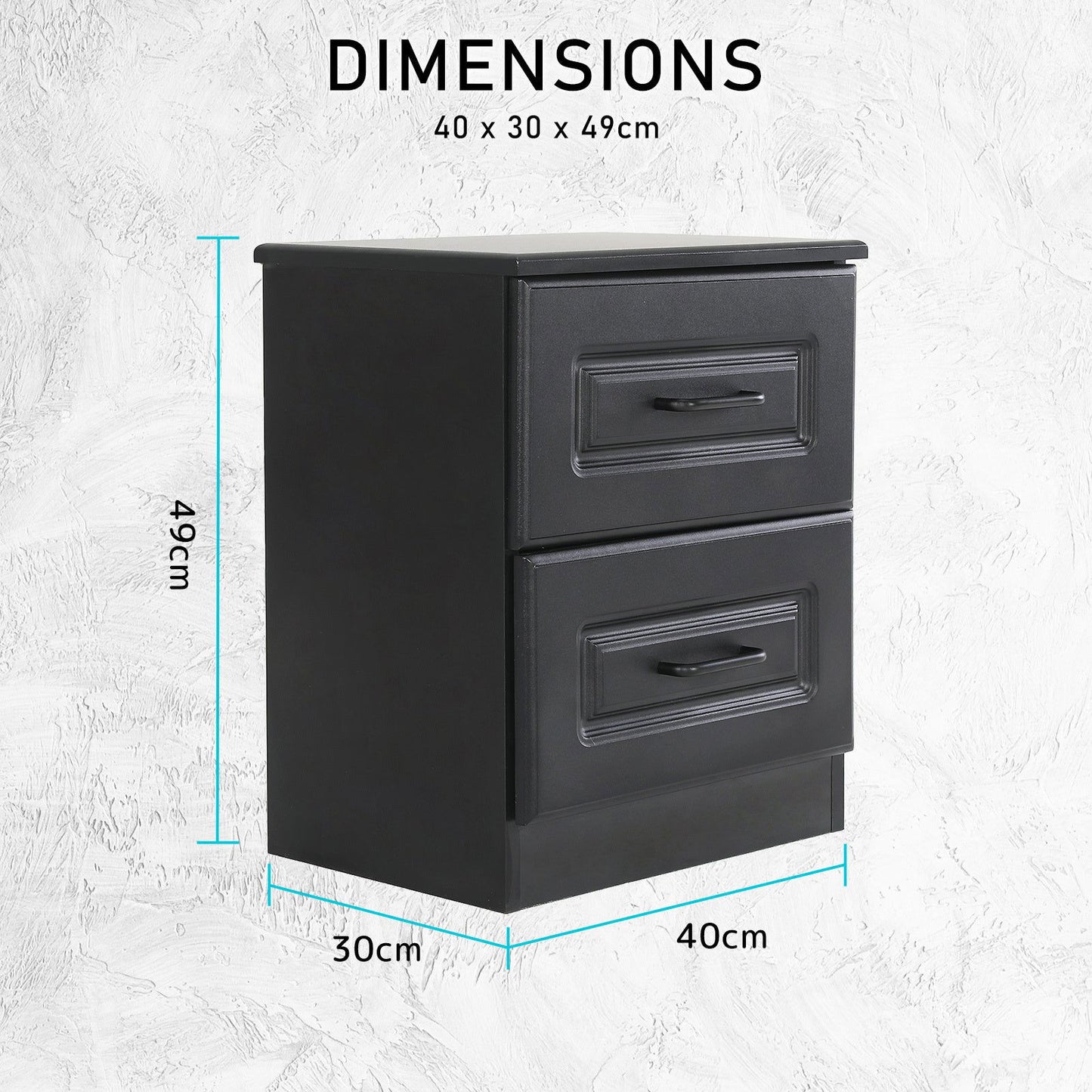 2X Bedside Table Side Storage Cabinet Nightstand Bedroom 2 Drawer KEVA BLACK - Cosy Abode