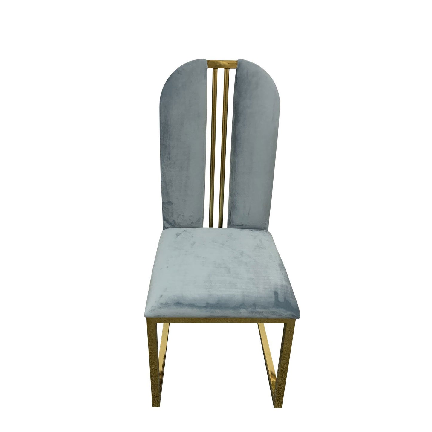 2X Dining Chair Stainless Gold Frame & Seat Blue Fabric - Cosy Abode