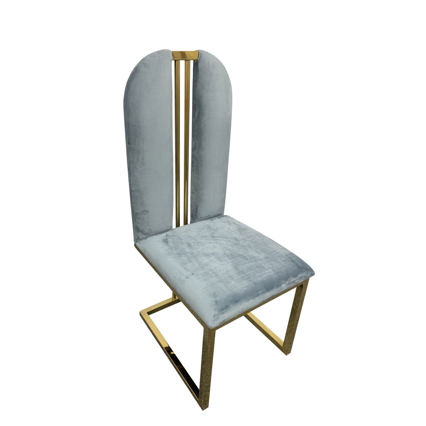 2X Dining Chair Stainless Gold Frame & Seat Blue Fabric - Cosy Abode