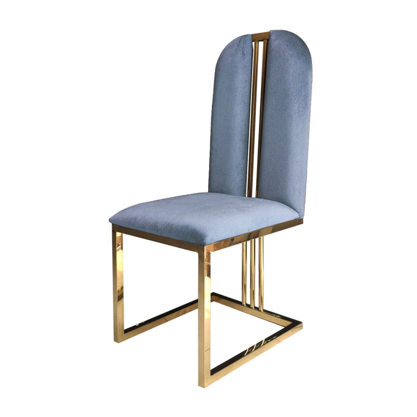 2X Dining Chair Stainless Gold Frame & Seat Blue Fabric - Cosy Abode