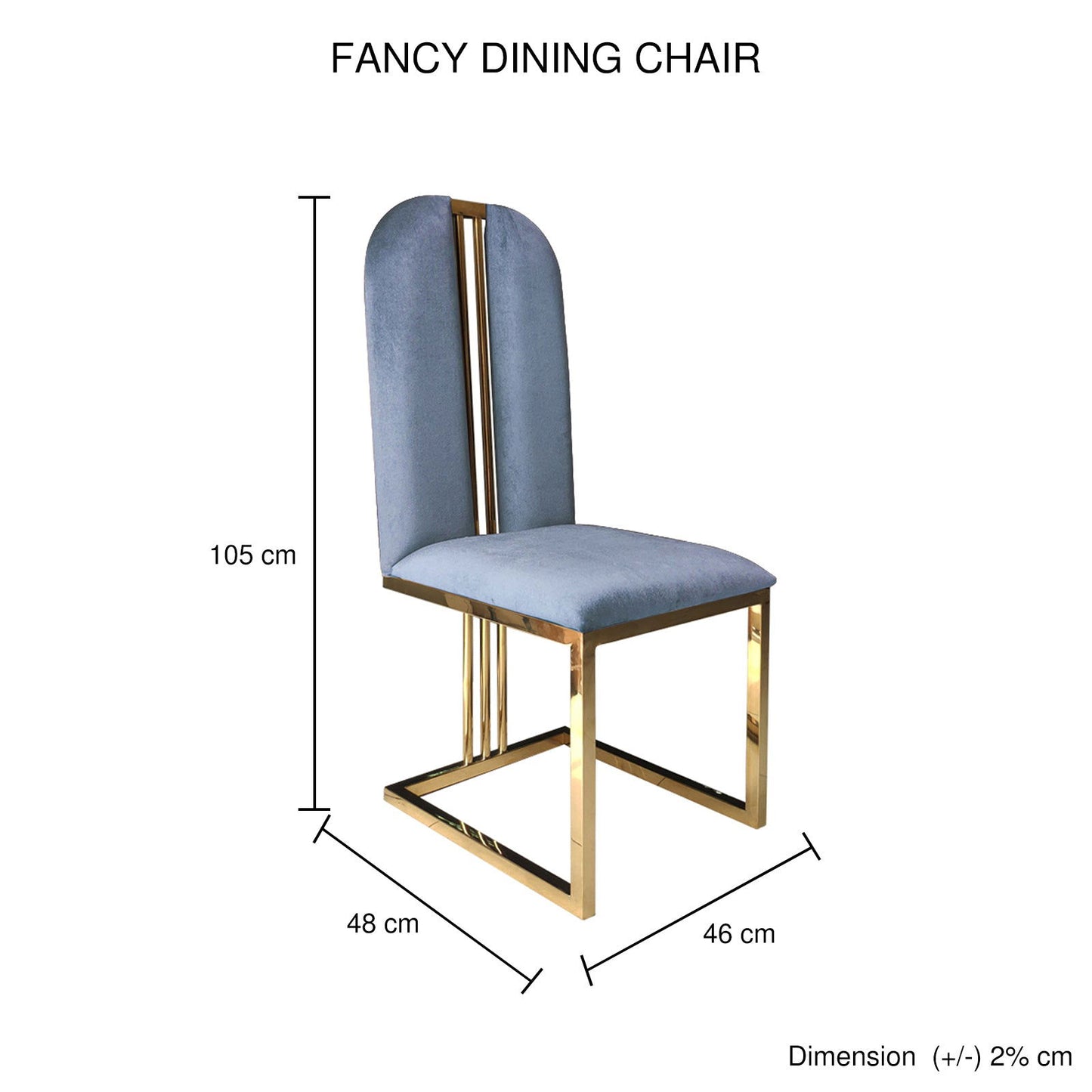 2X Dining Chair Stainless Gold Frame & Seat Blue Fabric - Cosy Abode