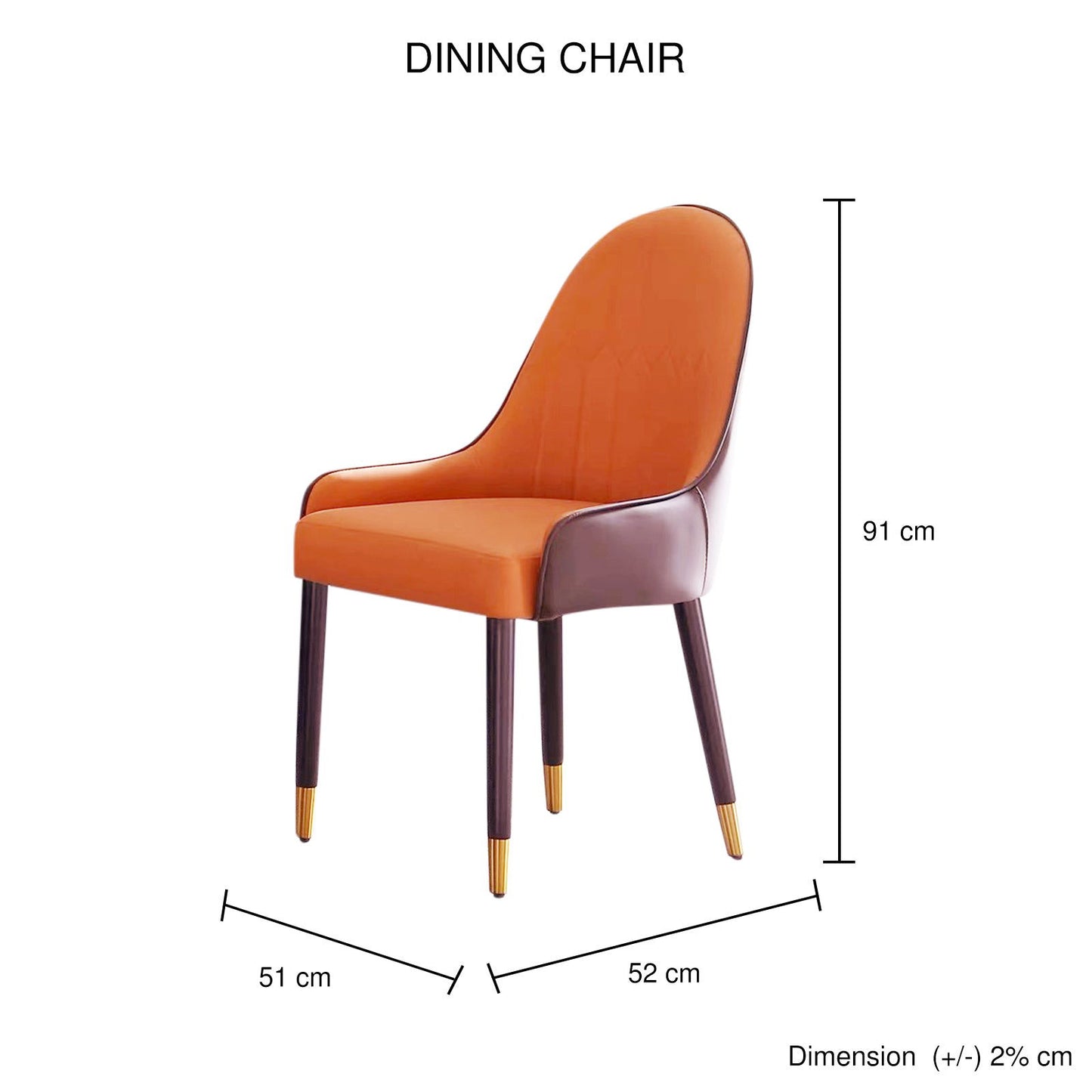 2X Dining Chairs Orange Colour Premium Leatherette Carbon Steel Frame Firm Support - Cosy Abode