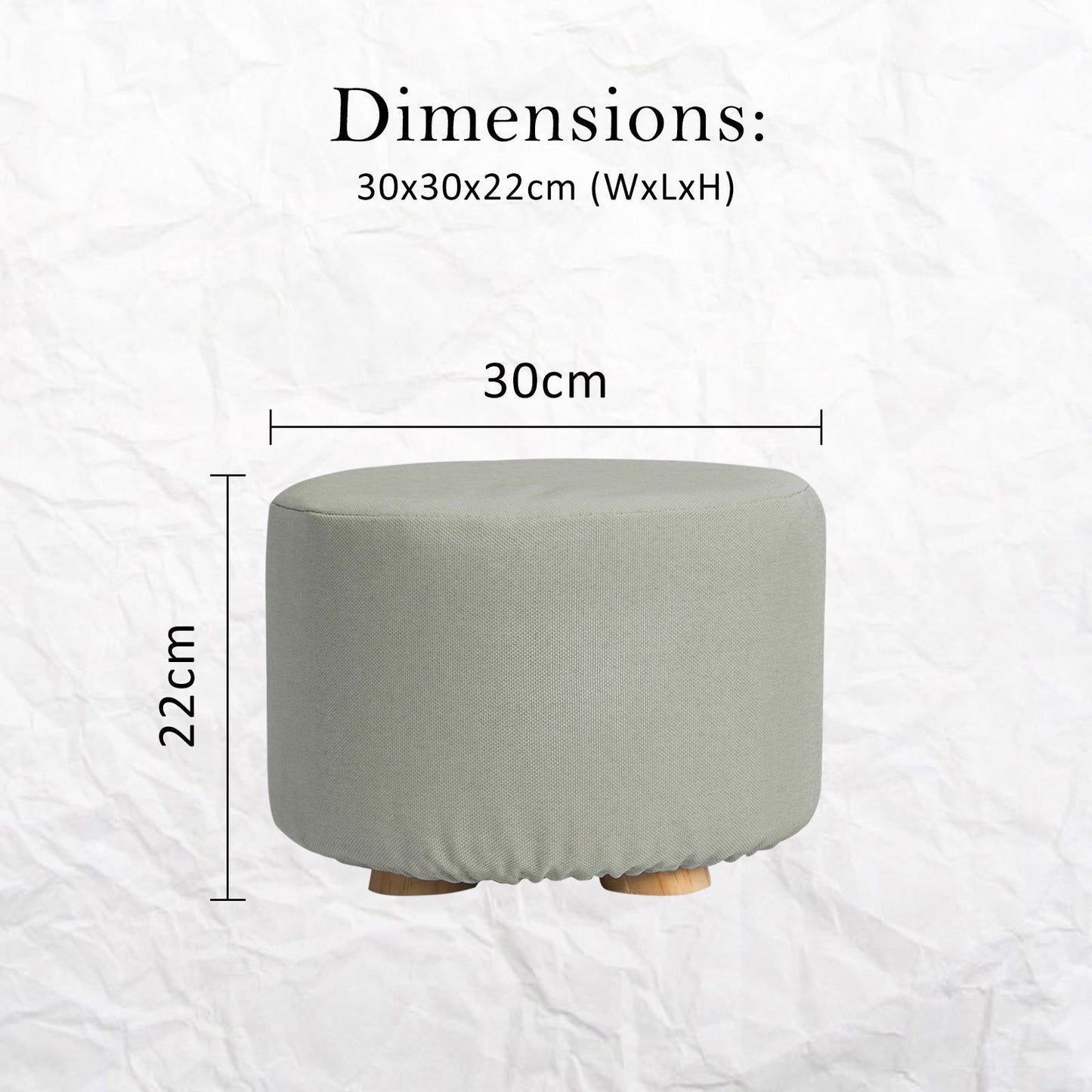 2X Fabric Ottoman Round Wooden Leg Foot Stool - GREY - Cosy Abode