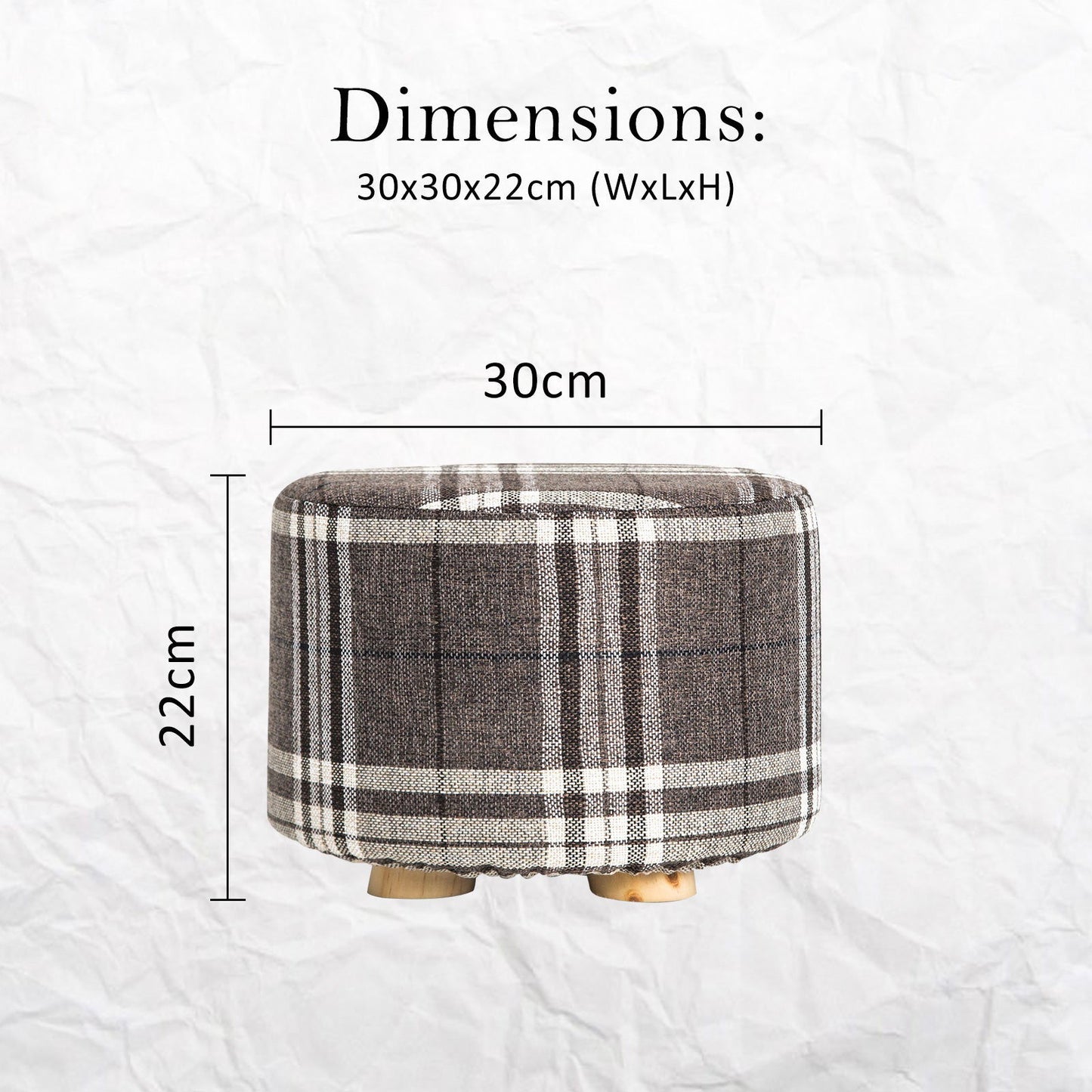 2X Fabric Ottoman Round Wooden Leg Foot Stool - LATTICE - Cosy Abode