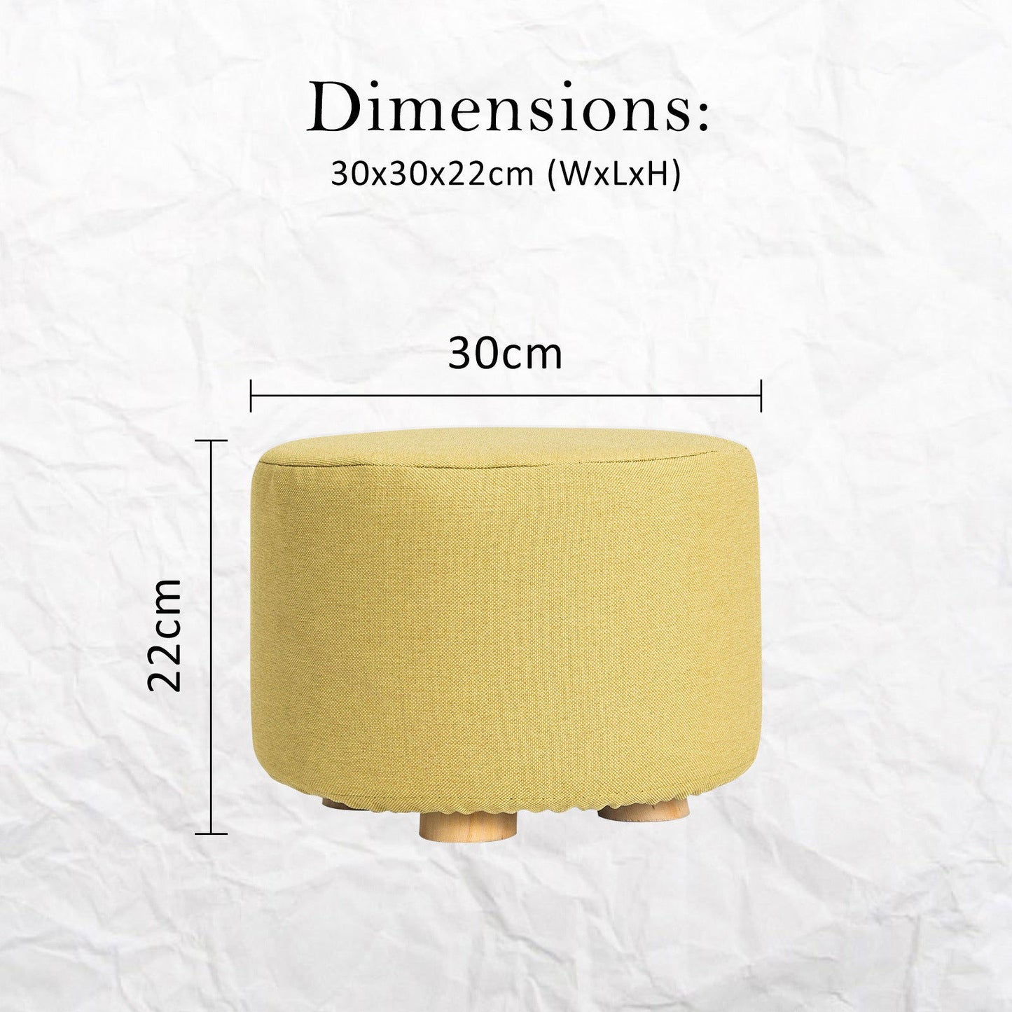 2X Fabric Ottoman Round Wooden Leg Foot Stool - Mustard Yellow - Cosy Abode