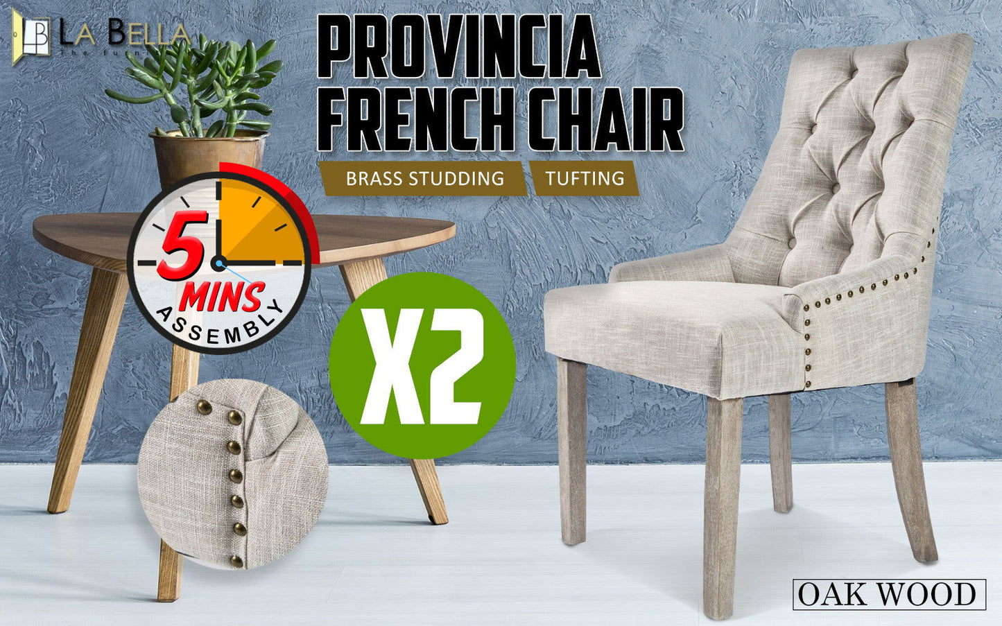 2X French Provincial Dining Chair Oak Leg AMOUR CREAM - Cosy Abode