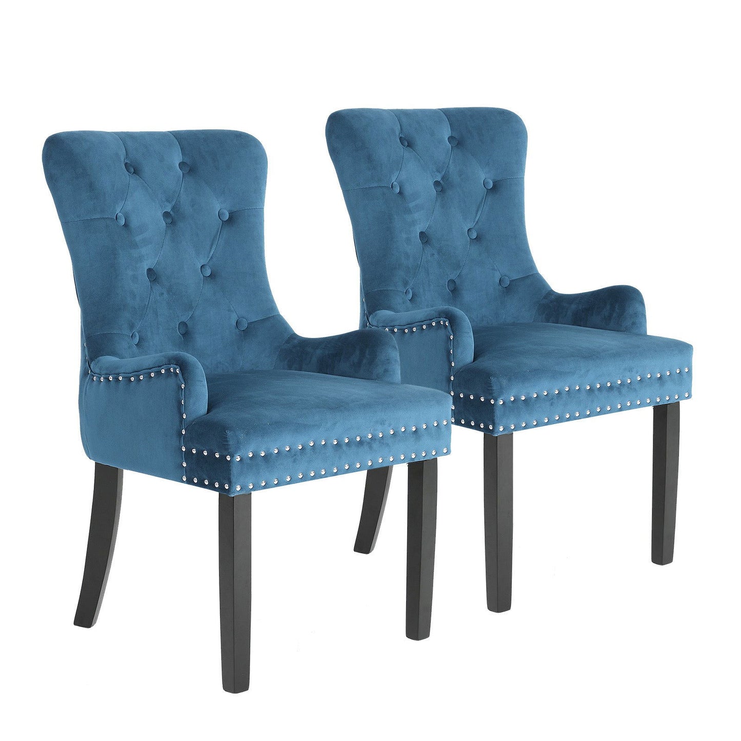 2X French Provincial Dining Chair Ring Studded Velvet Rubberwood Leg LISSE NAVY BLUE - Cosy Abode