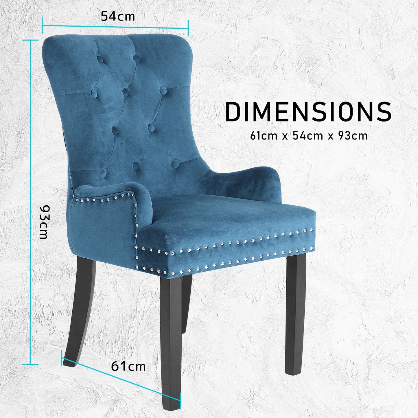 2X French Provincial Dining Chair Ring Studded Velvet Rubberwood Leg LISSE NAVY BLUE - Cosy Abode