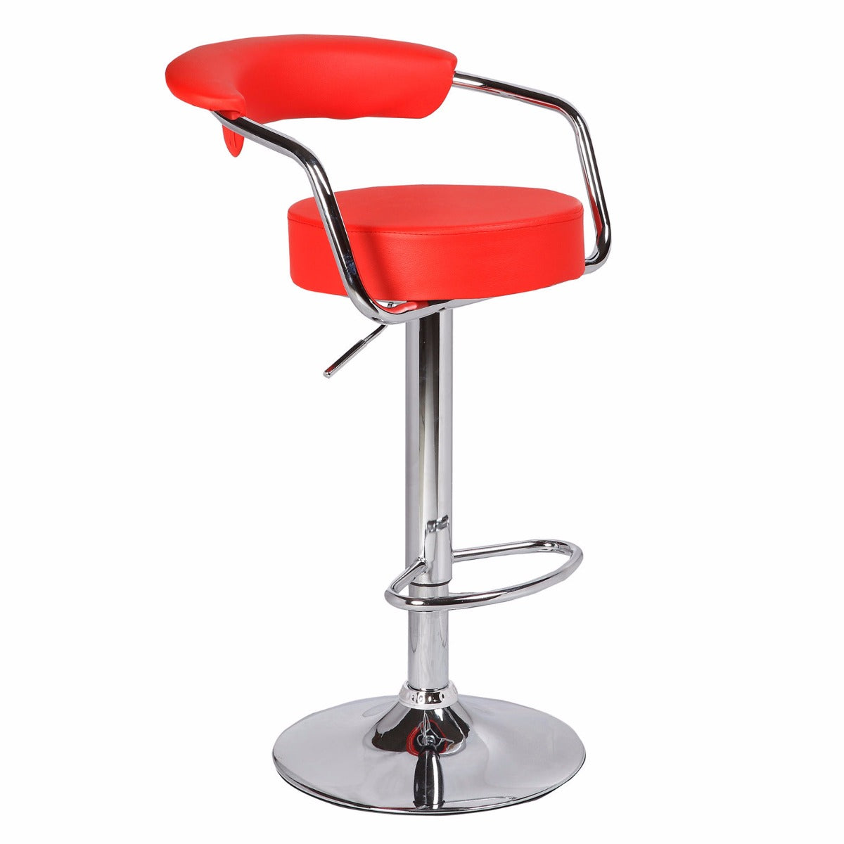 2X Red Bar Stools Faux Leather High Back Adjustable Crome Base Gas Lift Swivel Chairs - Cosy Abode