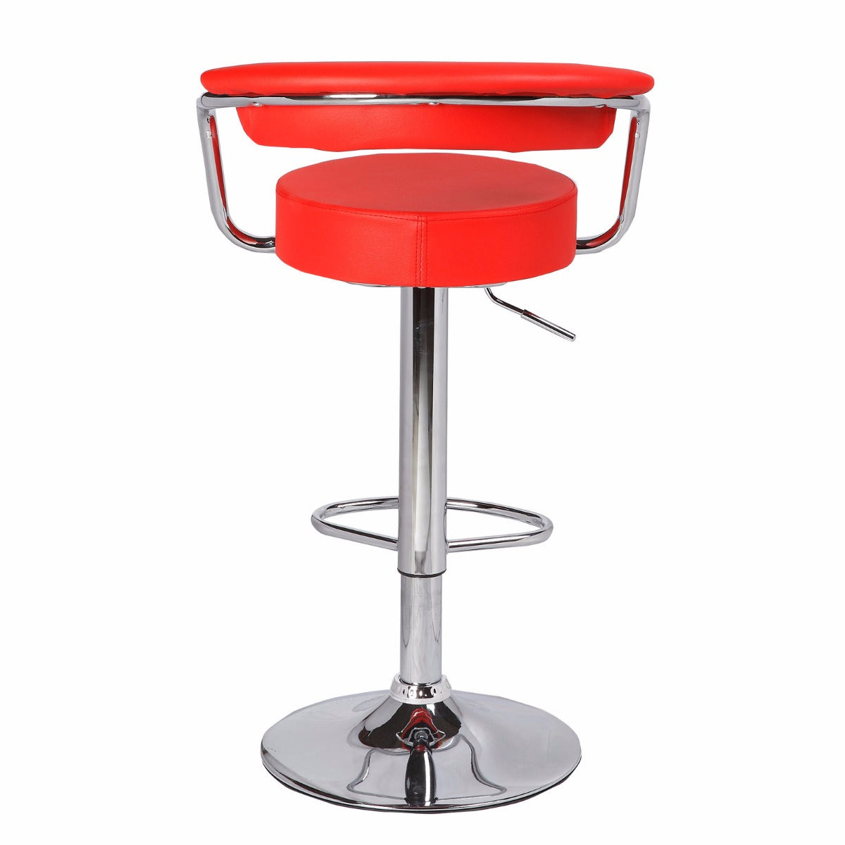2X Red Bar Stools Faux Leather High Back Adjustable Crome Base Gas Lift Swivel Chairs - Cosy Abode