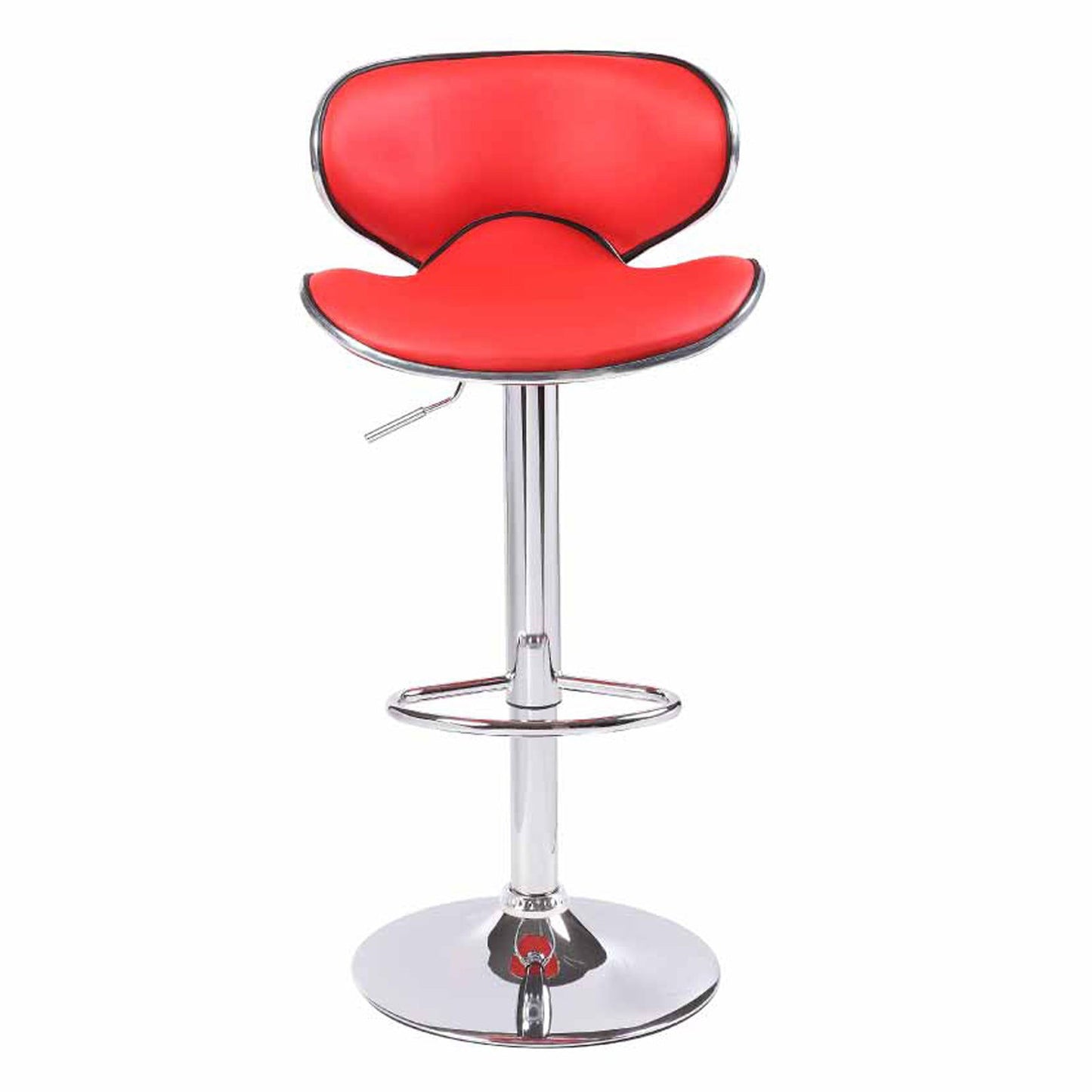 2X Red Bar Stools Faux Leather Mid High Back Adjustable Crome Base Gas Lift Swivel Chairs - Cosy Abode
