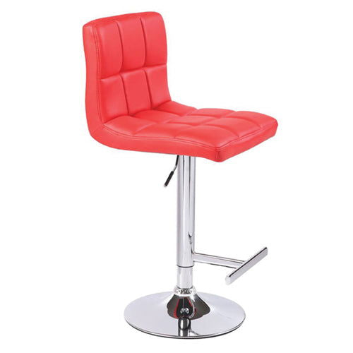 2X Red Bar Stools Faux Leather Mid High Back Adjustable Crome Base Gas Lift Swivel Chairs - Cosy Abode