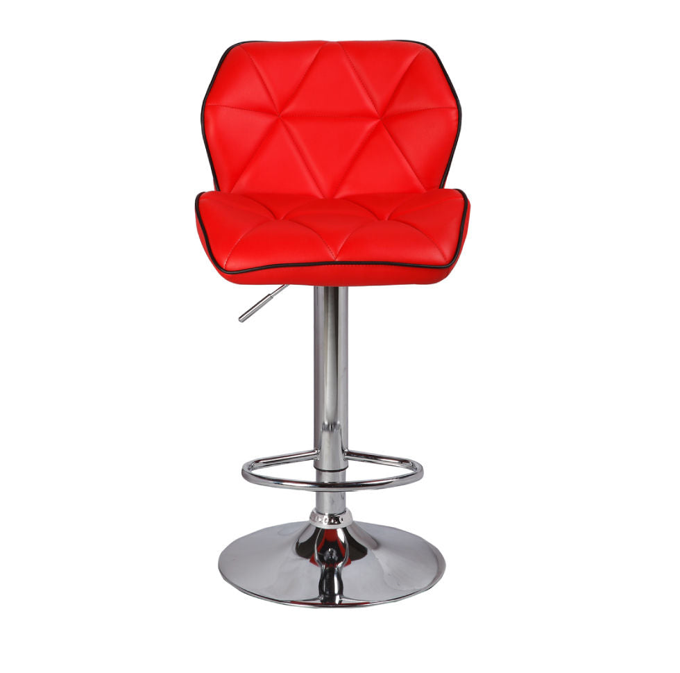 2X Red Bar Stools Faux Leather Mid High Back Adjustable Crome Base Gas Lift Swivel Chairs - Cosy Abode