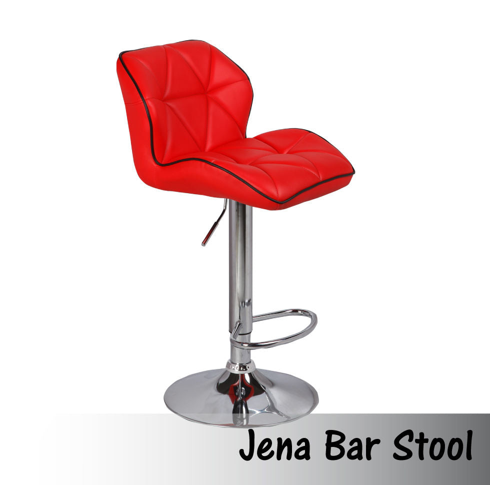 2X Red Bar Stools Faux Leather Mid High Back Adjustable Crome Base Gas Lift Swivel Chairs - Cosy Abode